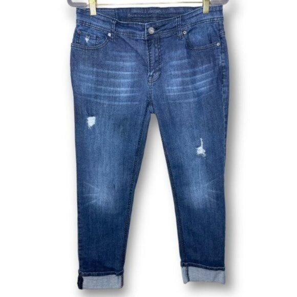 Buffalo David Bitton 28 Dark Wash Studded Cuffed Distressed Boyfriend Jeans $118 - Picture 1 of 11